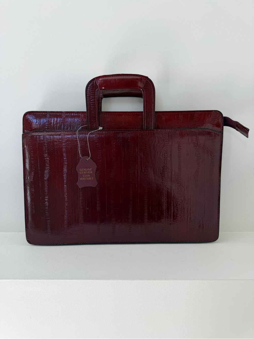 VINTAGE Leather Portfolio Brief Case Retractable Handles Burgundy Business Chic